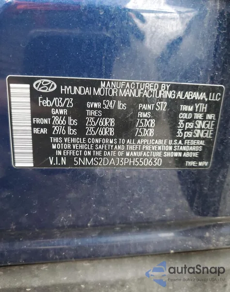 2023 Hyundai Santa Fe Sel из США, поврежденный, VIN 5NMS2DAJ3PH550630